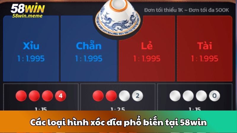Các loại hình xóc đĩa phổ biến tại 58win